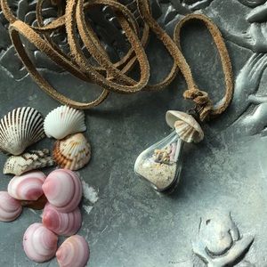 Leather rope glass pendant seashell sand charm